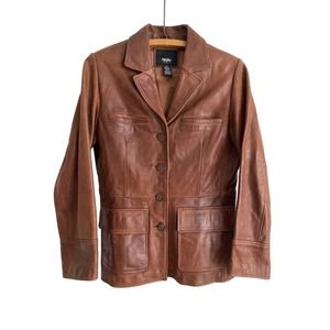 Vintage Mossimo 90s Y2k Brown Leather Women’s Jacket With Pockets - Sz M